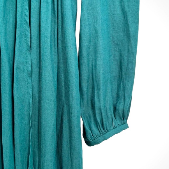 Anthropologie Gwendolyn Turquoise Pleated Maxi Dress Long Sleeve Boho Size 2 NWT - Picture 6 of 15